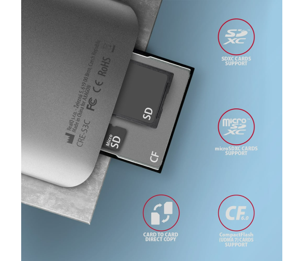 Axagon CRE-S3C SuperSpeed USB-C UHS-II czytnik - 1485432 - zdjęcie 2